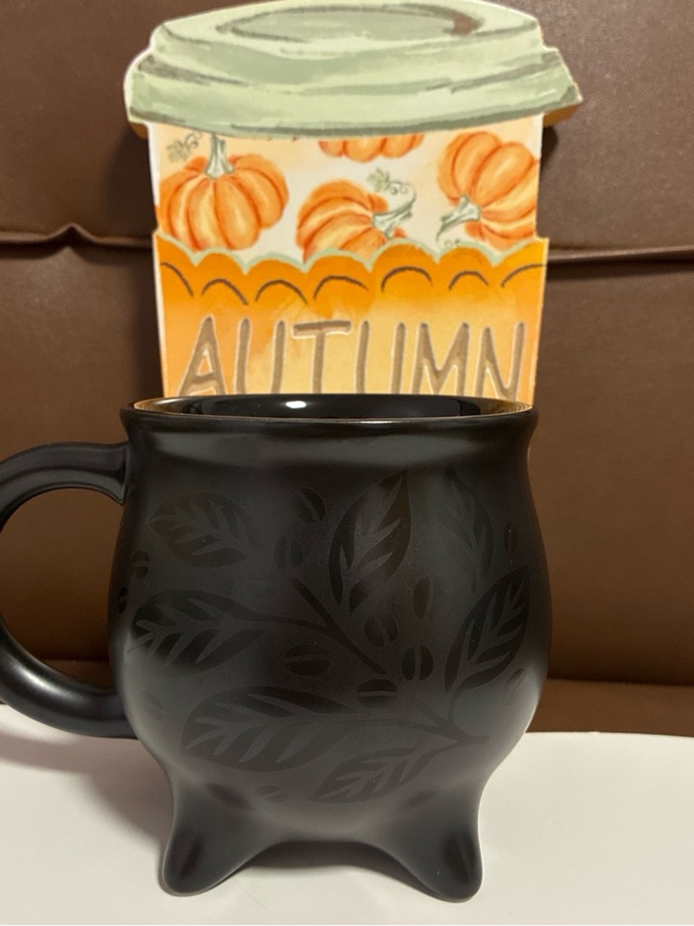 Matte Black Leaf-Pattern Ceramic Mug - Home Dining